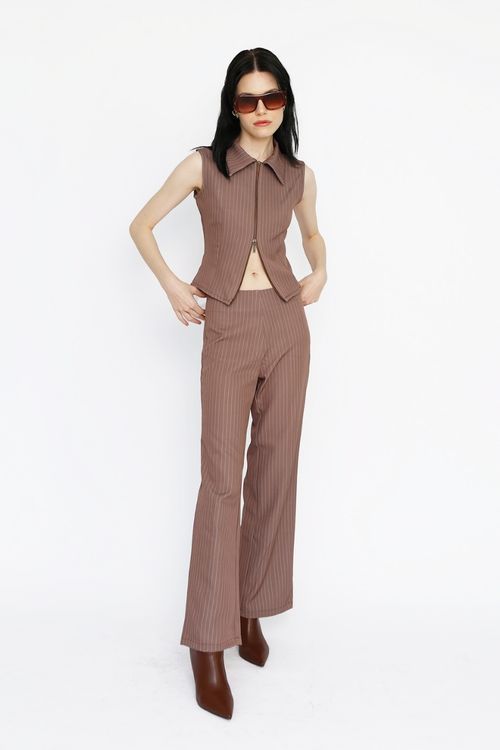 EVERYDAY PANTS IN BROWN PINSTRIPE