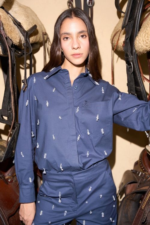 CAMISA HAND BEADED SERRANIA EN AZUL
