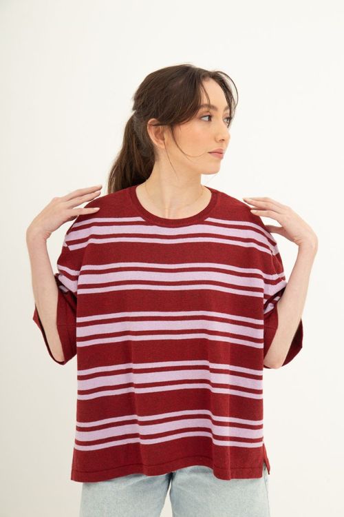 TSHIRT TEJIDA DE RAYAS LILA